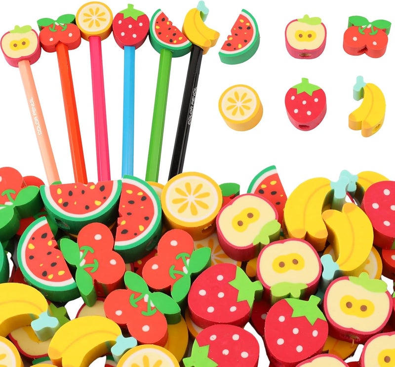 Wolpark 30 PCS Fruit Pencil Top Erasers for Kids Bulk Cute Fruit Apple Banana Strawberry Eraser Caps Pencil Eraser Tops for Kids Erasers Toppers for School Party Favors Back to School Supplies - Image 1